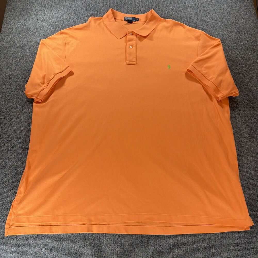 Vintage Ralph Lauren Polo Shirt Mens 4XLT XXXXL Tall Orange Green Pony Golf 90s